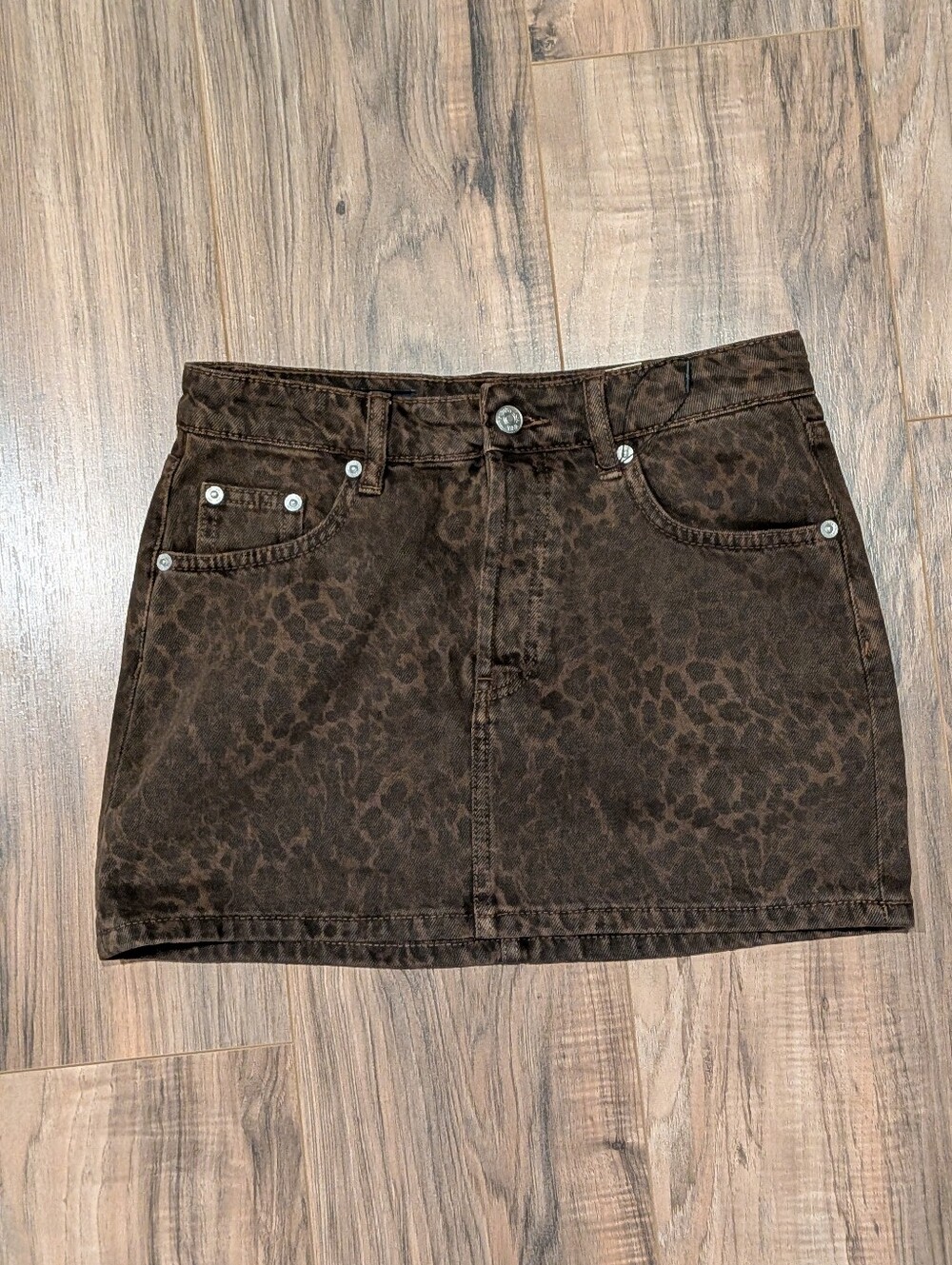 Zara Brown Leopard-Print Denim Mini Skirt